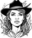 Pretty monochrome cowboy woman portrait great vector