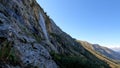 pretty mountain high land fast water cascade at summertime day - photo of nature