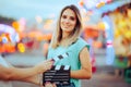 Beautiful Actress Filming a Scene in a Colorful Set Outside