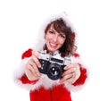 Pretty Mrs. Santa with retro camera Royalty Free Stock Photo