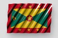 Pretty national holiday flag 3d illustration - glossy flag of Grenada with big folds lay isolated on grey