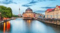 Pretty night time illuminations of the Museum Island in Berlin, Royalty Free Stock Photo