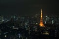 Pretty night view of Tokyo Tower at night in Tokyo, Japan