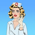 Pretty Nurse in Pop Art Style Gesturing Okay