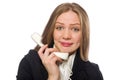 The pretty office employee holding phone isolated Royalty Free Stock Photo