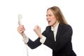 The pretty office employee holding phone isolated Royalty Free Stock Photo