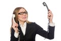 Pretty office employee holding phone isolated on Royalty Free Stock Photo