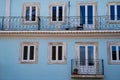 Pretty pale blue building facade, typical of Alfama neighborhood in Lisbon, Portugal Royalty Free Stock Photo
