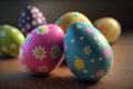 Pretty patterned Easter eggs on a table. Royalty Free Stock Photo