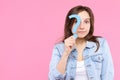 Young female adult woman isolated on pink background