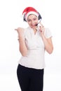 Pretty phone operator in Santa hat isolated Royalty Free Stock Photo