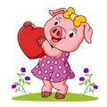 The pretty pig is holding the heart Royalty Free Stock Photo