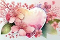 Pretty pink heart with ornamental flowers. Mother\'s day greeting card with copy space for text.