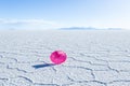 Pretty pink parasol set on the Uyuni salt flat salar de Uyuni