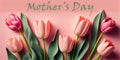 Pretty pink tulips flat lay Mother\'s Day banner. Generative AI