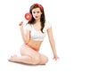 Pretty pinup girl in panties with big lollipop Royalty Free Stock Photo