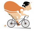 Pretty plump young woman rides a bike illustration. Royalty Free Stock Photo