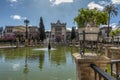 Pretty pond decorated with plants and flowers in the Maria Luisa park in Seville Royalty Free Stock Photo