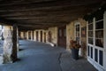 Pretty portico of the round bastide town of FourcÃÂ¨s in South-West France