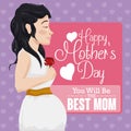 Pretty Pregnant Woman Celebrating Mother's Day, Vector Illustration