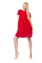 Pretty pregnant woman in red dress isolated on the Royalty Free Stock Photo