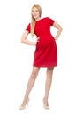 Pretty pregnant woman in red dress isolated on Royalty Free Stock Photo