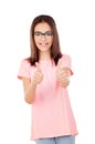 Pretty preteenager girl with glasses saying Ok