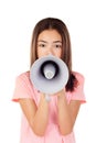 Pretty preteenager girl with a megaphone