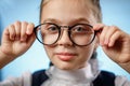 Pretty Primary Schoolgirl Try Glasses on Closeup