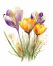 pretty purple crocus flowers on white background generative AI Royalty Free Stock Photo