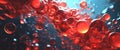 Pretty red bubbles background with dark colors, many perfect illuminated circles in various sizes floating under water