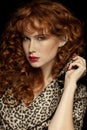 Pretty red-haired girl with curls, frackles Royalty Free Stock Photo