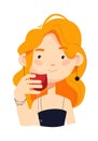 Pretty red-haired girl with a glass of red wine. Party. Vector illustration in flat cartoon style isolated on white Royalty Free Stock Photo