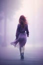 pretty red haired woman. purple dress. k-pop culture. Royalty Free Stock Photo