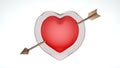 Pretty Red Heart With Gold Cupid`s Arrow Isolated On White Background. 3d rendering.