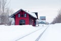 Pretty 1877 red train station along the tracks in Sainte-Anne-de-la-PÃÂ©rade