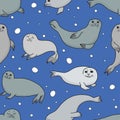 Pretty Seals seamless pattern. Royalty Free Stock Photo