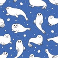 Pretty Seals seamless pattern. Vector marine background. Royalty Free Stock Photo