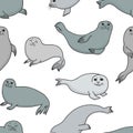 Pretty Seals seamless pattern. Vector marine background. Royalty Free Stock Photo