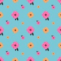 Pretty seamless pattern with simple colorful  abstract flowerspink and orange.Vector floral background. Royalty Free Stock Photo