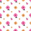 Pretty seamless pattern with simple colorful  abstract flowerspink and orange.Vector floral background. Royalty Free Stock Photo