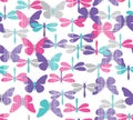 Pretty seamless vector butterfly and dragonfly pattern in a lovely, bright color scheme.