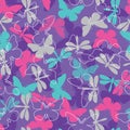 Pretty seamless vector butterfly and dragonfly pattern