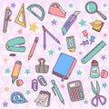 Set of Stationery vector illustrations. Vector office supplies collection. School tools clipart graphics. Royalty Free Stock Photo