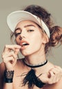 Pretty girl piercing lip Royalty Free Stock Photo