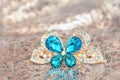 Pretty shining blue gemstone hairpin butterfly shape Royalty Free Stock Photo