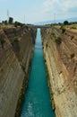 Pretty Shot Of The Corinth Canal With Precise Bridges Crossing It From One Side To The Other. Architecture, Travel, Landscapes. Royalty Free Stock Photo