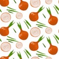 Pretty sketched seamless pattern of hand drawn onion.