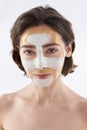 Pretty smiling brunette woman with face mask Royalty Free Stock Photo
