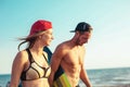 Pretty smiling Caucasian woman kitesurfer enjoying summertime Royalty Free Stock Photo